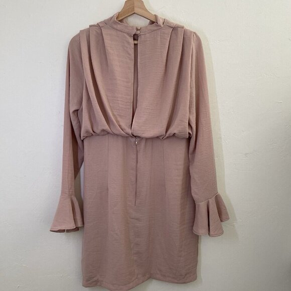 ASOS Mauve Pink Dress Open Slit Back Long Sleeve Demure High Neck Office Size 10 - Picture 2 of 10